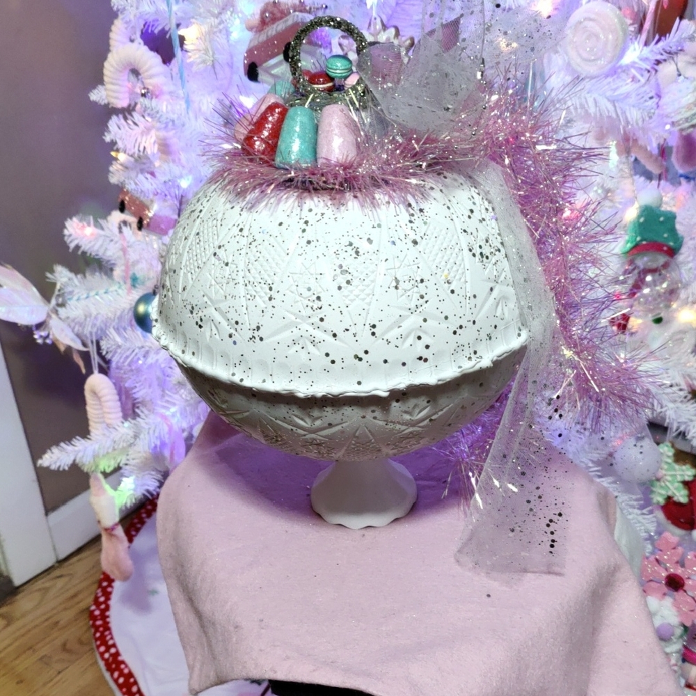 White Decorative Bowl with Pink Accents